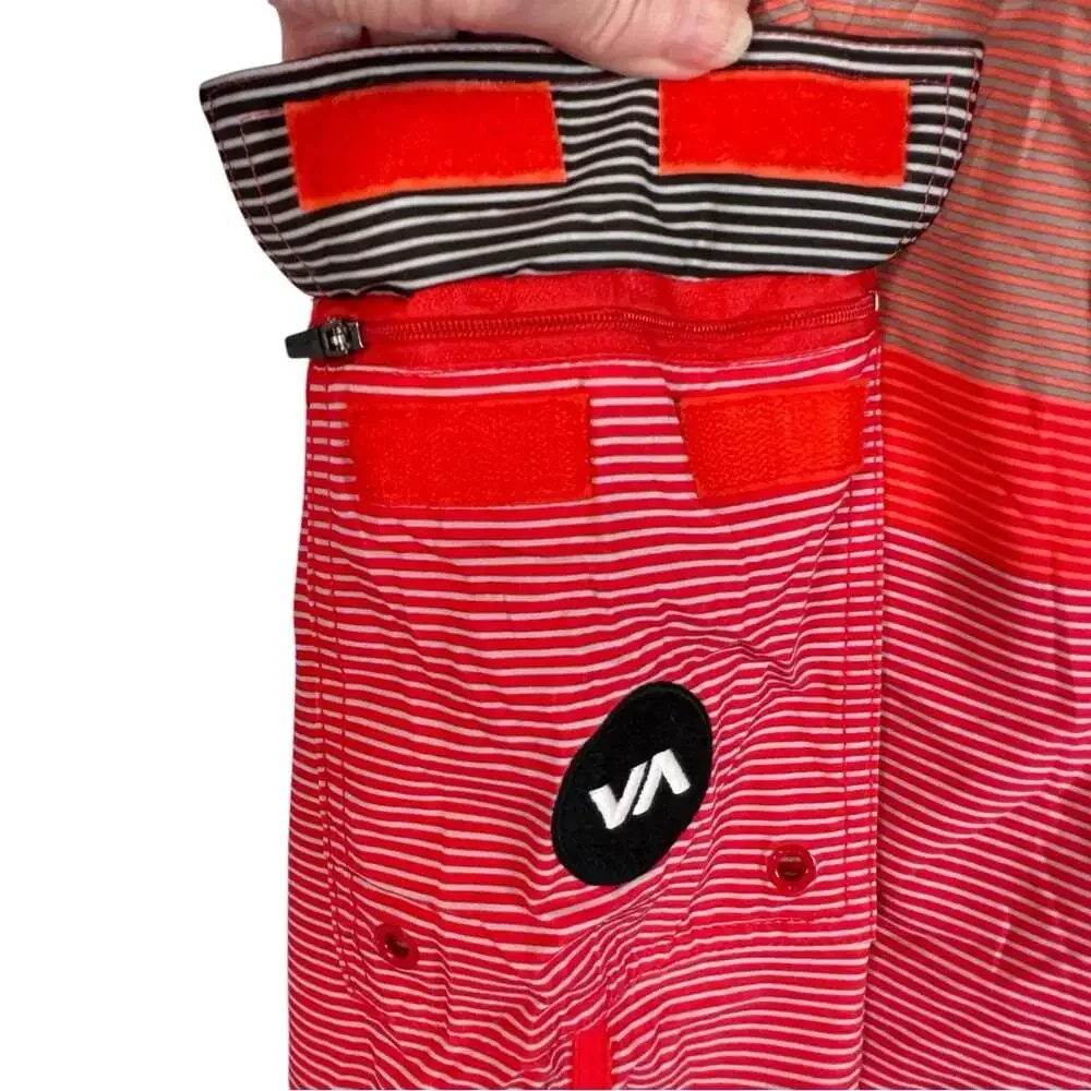 RVCA Commander Trunks 34 Red Black Stripe Boardshorts Performance Stretch NWT